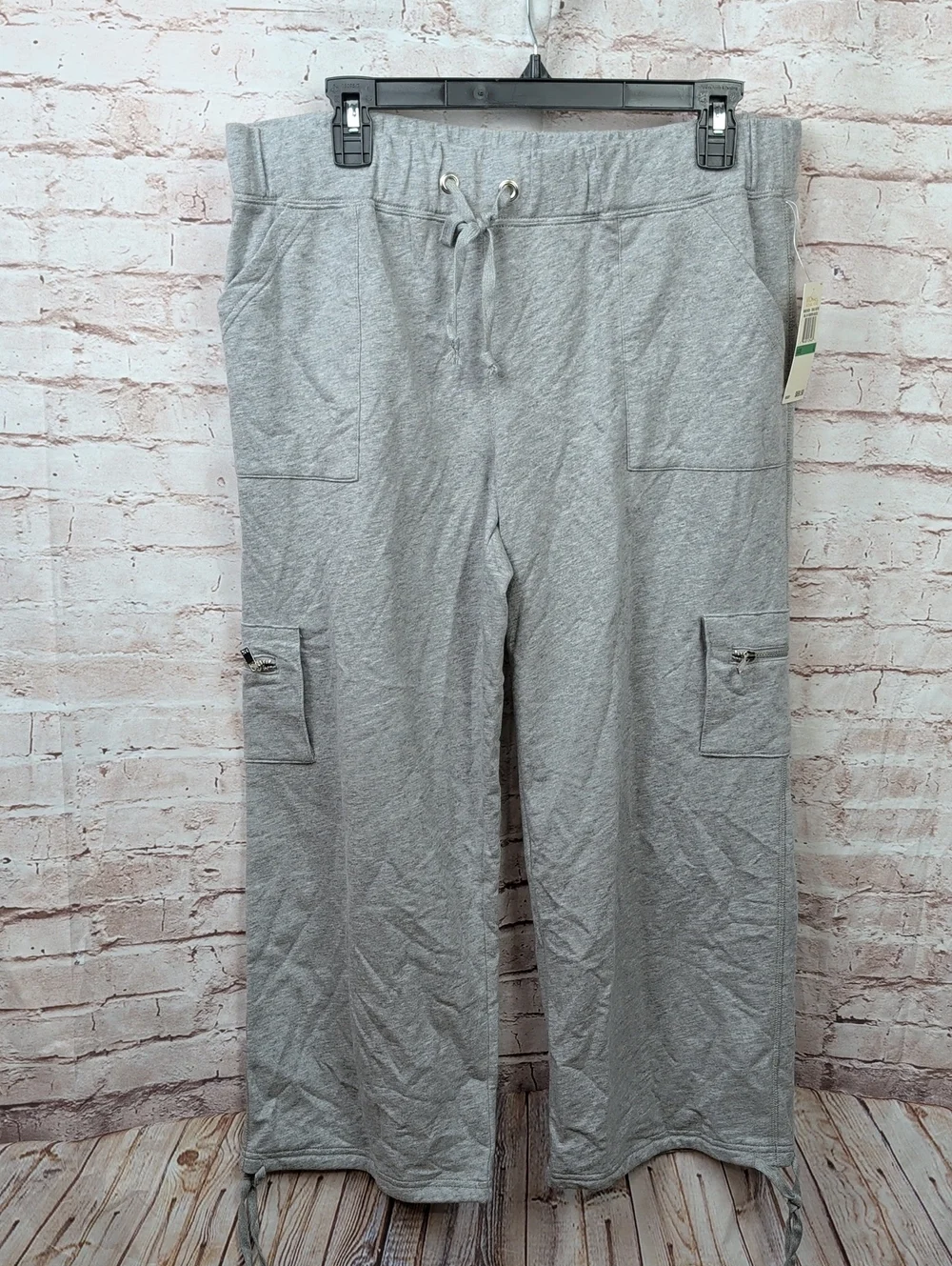 Michael Kors Light Gray Cargo Drawstring Cropped Sweatpants Large New